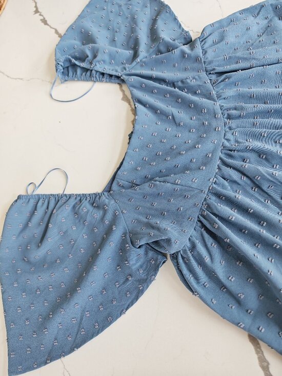 Altard State Blue Swiss Dot Romper Flutter Sleeve Boho Mini Dress Size L - Picture 8 of 15